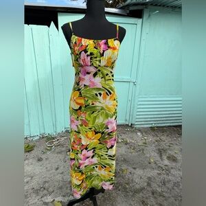 AUW Tropical Floral Maxi Dress with Yellow and Pink